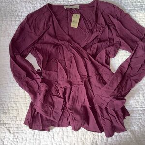 loft purple wrap long sleeve blouse